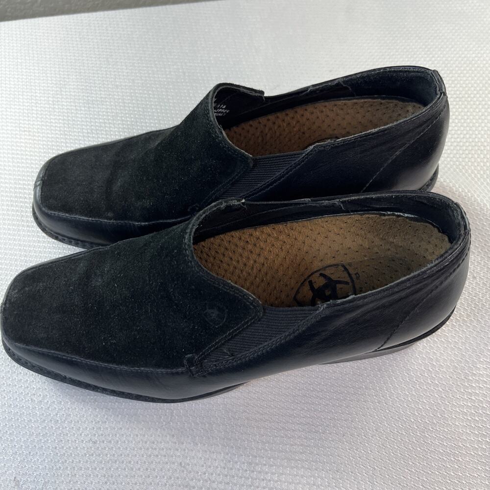 Ariat Shoes Womens 8.5 Loafers Black Leather Round Toe Low Top Slip On Suede - Picture 6 of 13